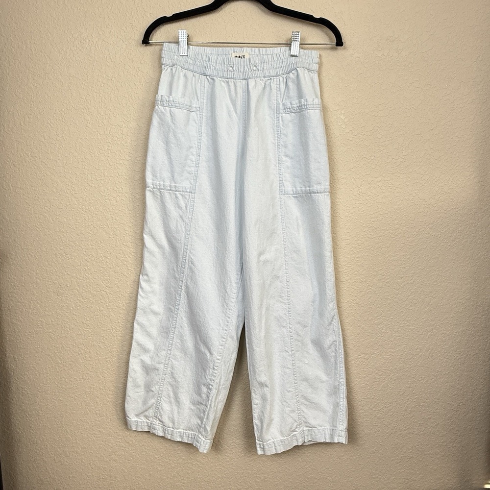 Pact Pants Organic Cotton Wide Leg Crop S Blue Drawstring Utility Denim Jeans